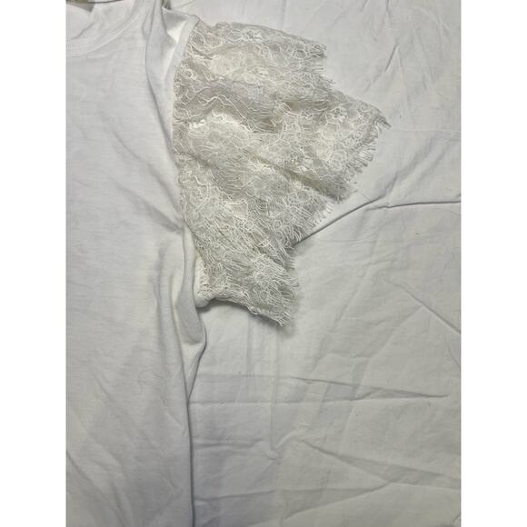 Alice & Olivia White Lace Sleeve Crop Stretchy Romantic Darcelle T-Shirt Medium - Picture 5 of 11